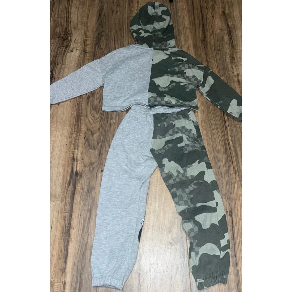 Girls Justice Sport‎ Cropped Hoodie and Sweatpants, Camo/Gray, X Small